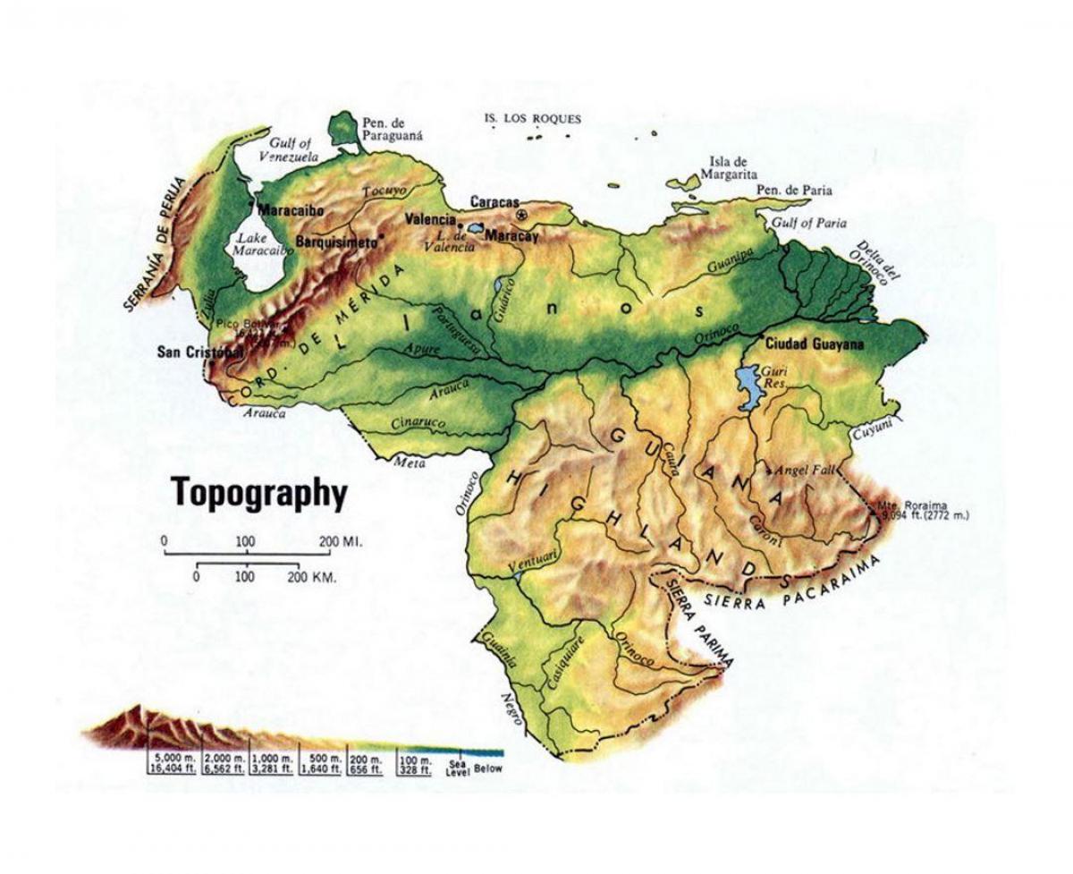 karta za venecuelu topografske