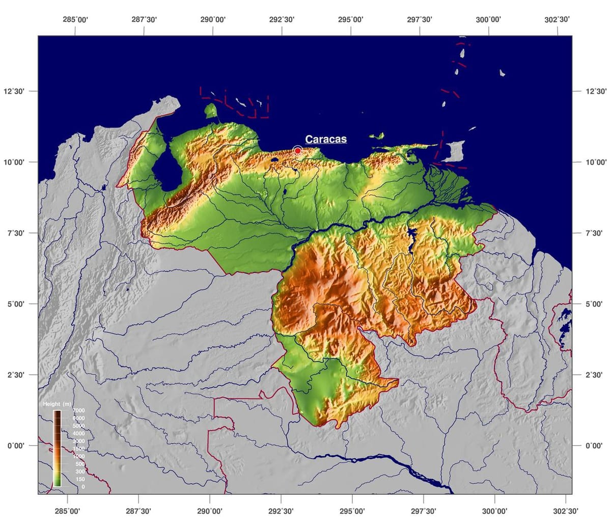 mapa fizički mapu venecueli