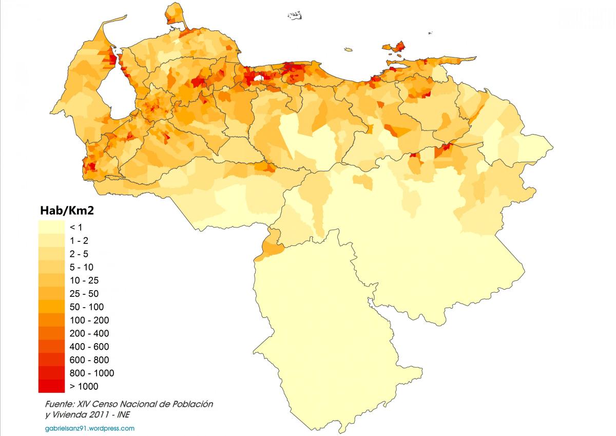 venezuela karta gustoće naseljenosti